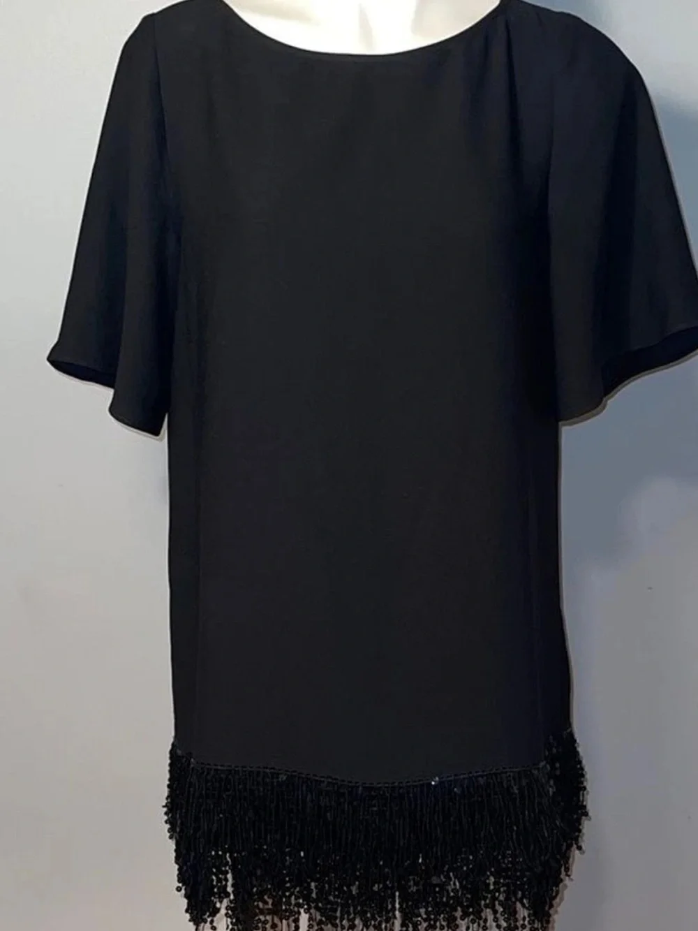Kate Spade New York Bateau Neckline Mini Dress Black Fringe Hemline. XXS